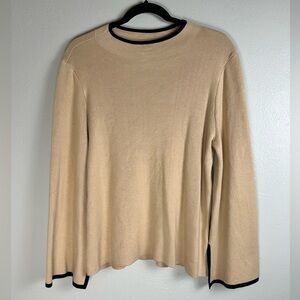 Halogen Nordstrom Cuban Sand Knit Sweater Top Contrast Trim L Defect